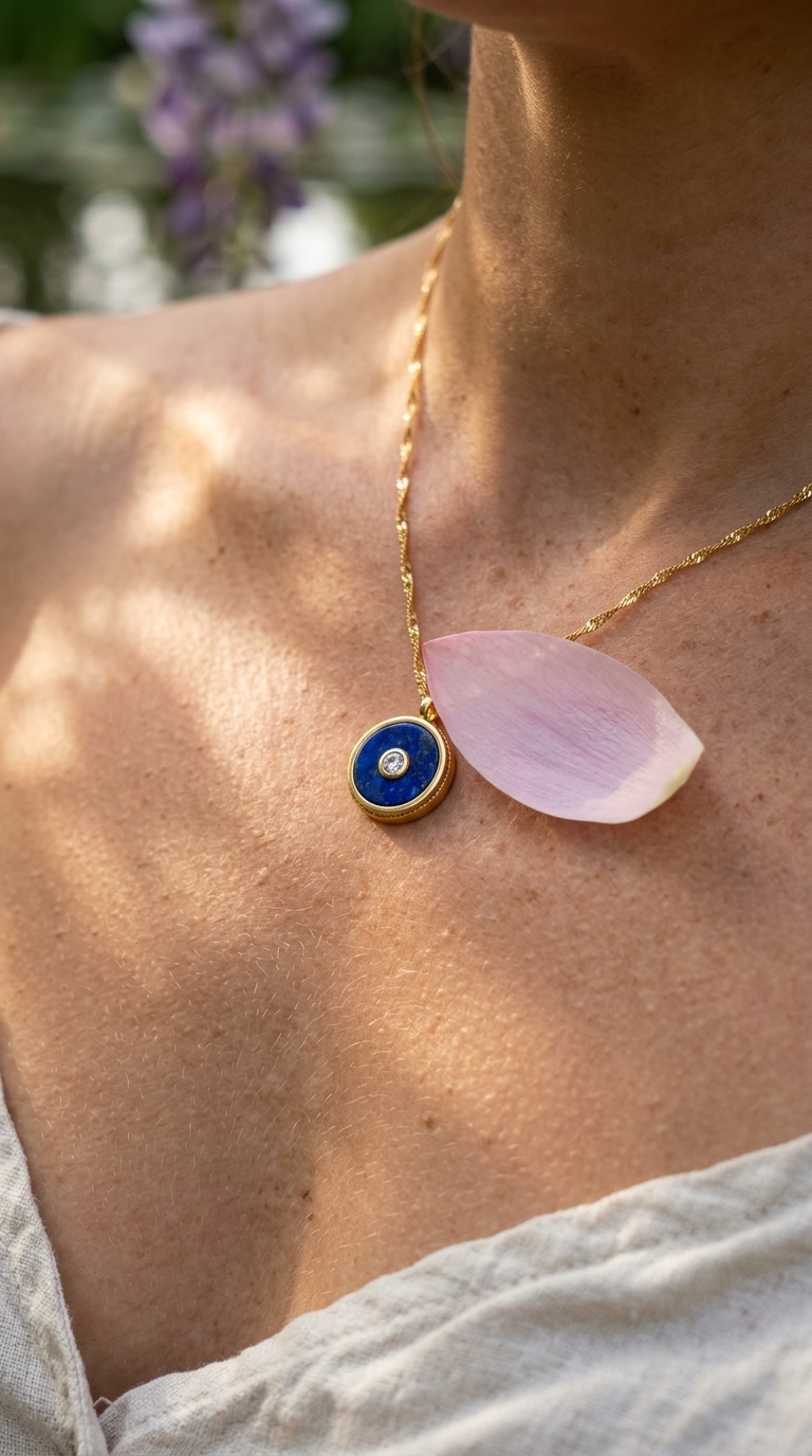 Macro d'un collier porté en lumière douce